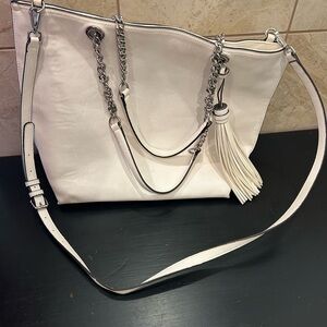Calvin Klein White Leather Tote Bag with Silver Hardware